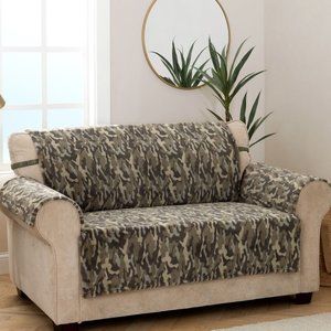 Soft Plush furniture cover  CAMO Olive color print for loveseat with arm rests